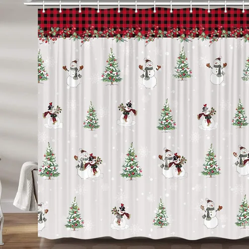 Miniatura 11 de DYNH Juego de cortinas de ducha con fondo de Navidad, diseño de copo de nieve blanco y plateado, cortinas de baño de tela de alta calidad
