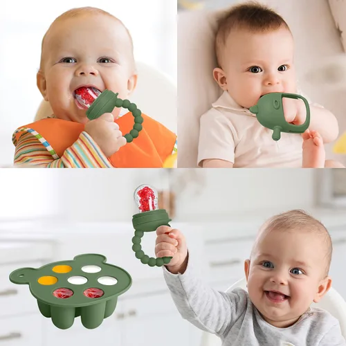 Miniatura 4 de Alimentador de frutas para bebé - Moldes de paletas de leche materna para aliviar la dentición - Paquete de 3 juegos de alimentación - 1 bandeja