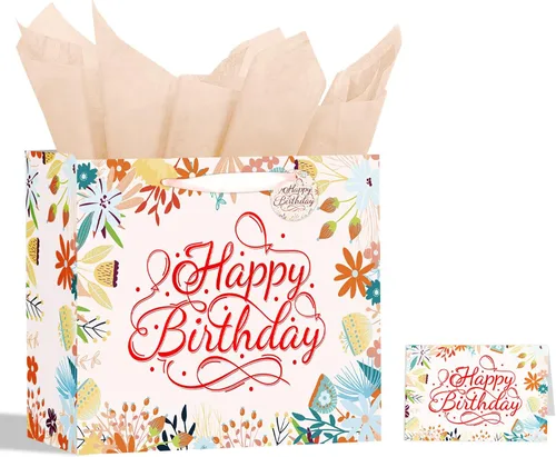 Miniatura 41 de Powbrace Bolsa de regalo de cumpleaños negra con papel de seda y tarjeta de felicitación, 13 x 10.2 x 4.9 pies, mediana