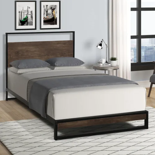 Miniatura 3 de Anwick Base de cama de tamaño individual con cabecera de madera/plataforma de metal alto/cama de plataforma individual para niños, con espacio
