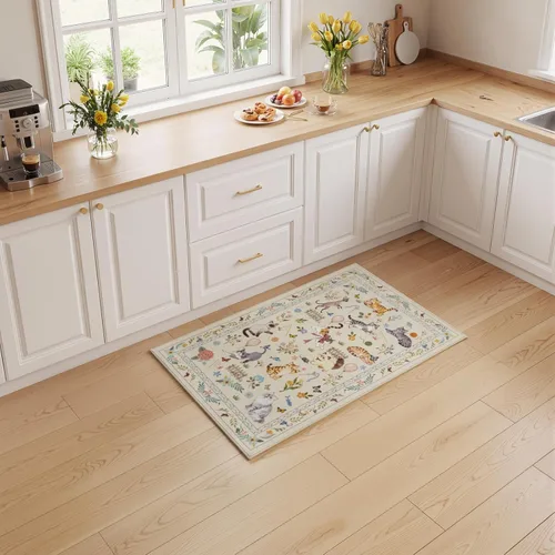 Miniatura 7 de Unirea Alfombra pequeña lavable beige de 2 x 3 para puerta de entrada interior, antideslizante, alfombra de entrada de animales suave para cocina