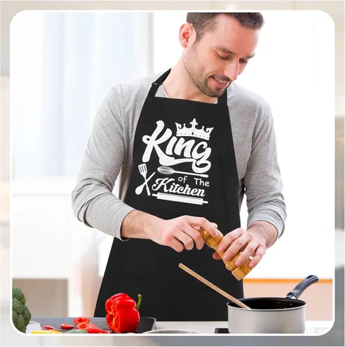 Miniatura 7 de Delantales divertidos para hombres, delantales de cocina Rey de la Cocina para hombres, delantales personalizados, delantal de chef ajustable