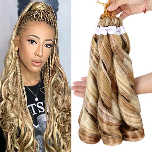 Miniatura 34 de Cabello rizado francés trenzado para trenzas de caja, 8 paquetes de 12 pulgadas, 3.00 oz/paquete, cabello trenzado de onda suelta, extensiones