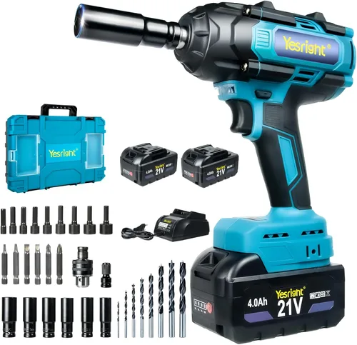 Llave de impacto inalámbrica 1000N.m de 1/2 pulgada, pistola de alto par de 4800 RPM con 2 baterías de 4.0 Ah, llave eléctrica sin escobillas con
