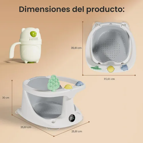 Miniatura 8 de Asiento de baño para bebés de 6 meses en adelante, asientos de bañera para bebés sentados con taza de enjuague, antideslizante, cómodo, esenciales