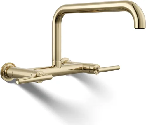 Miniatura 15 de KOHLER Purist Grifo de fregadero de cocina de dos agujeros para montaje en pared con boquilla de 13-7/8 pulgadas, negro mate