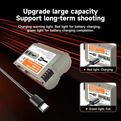 Miniatura 5 de Baterías EN-EL15, EN-EL15a, EN-EL15b, EN-EL15c, paquete de 2 baterías USB-C de carga para Nikon D7500, D750, Z6, Z6 ii, Z7, Z7ii, Z8, D500, D600