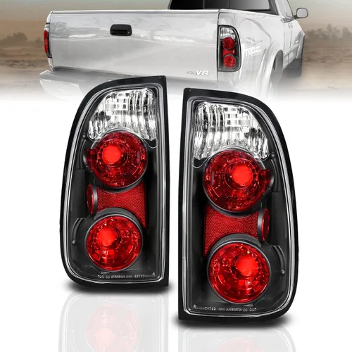 AmeriLite Par de luces traseras de freno de repuesto para Toyota Tundra Standard 2000-2006 | Access Cab Euro Black - lado del pasajero y del Negro
