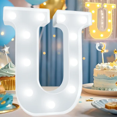 Miniatura 20 de Pooqla Letras con luces LED de marquesina, letras decorativas iluminadas en blanco cálido y blanco frío, letras del alfabeto iluminadas para niños