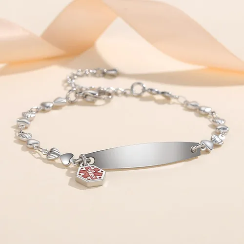 Miniatura 15 de LinnaLove - Pulsera de identificación de alerta médica con cadena Rolo simple pregrabada para mujer