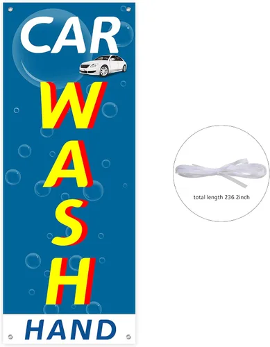 Miniatura 8 de Cartel de lavado de autos extra grande, 96.5 x 37.4 pulgadas duradero para lavado de autos (mano) para interiores y exteriores con cuerda