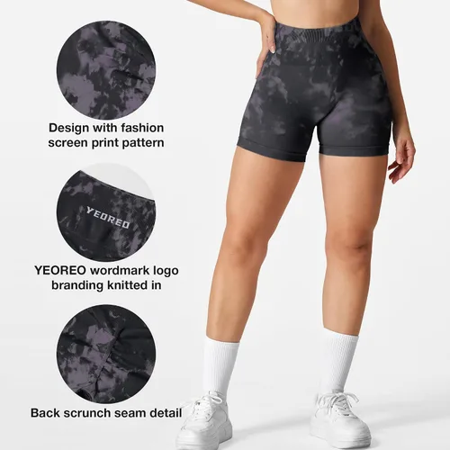Miniatura 4 de YEOREO Pantalones cortos de entrenamiento Scrunch con levantamiento de glúteos, pantalones cortos de Jada con teñido anudado, sin costuras