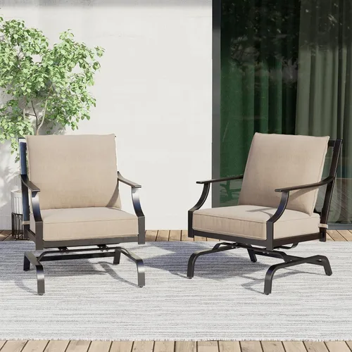 Grand Patio Mecedoras para exteriores, juego de 2 sillas de movimiento, asientos de patio con cojines de olefina, color beige