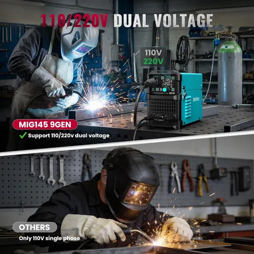 Miniatura 3 de bestarc 145Amp Soldador MIG, 110V 220V Soldador de núcleo de flujo MIG/Lift TIG/Stick Máquina soldadora 4 en 1, Máquina de soldadura con gran