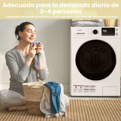 Miniatura 9 de COMFEE' Combo de lavadora y secadora de 24 pulgadas, 2.7 pies cúbicos, 26 libras, cuidado de vapor para lavadora, secado durante la noche, sin