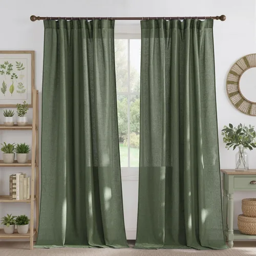 Miniatura 30 de NICETOWN - Cortinas gruesas de lino para sala de estar, juego de 2 paneles, con trabilla trasera/bolsillo para barra y cinta de pliegues, privacidad