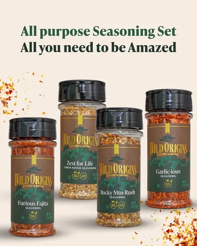 Miniatura 12 de Wild Origins Caja de regalo de condimentos multiusos premium, paquete de 4, sin OMG, mezclas de especias, ingredientes auténticos, esenciales