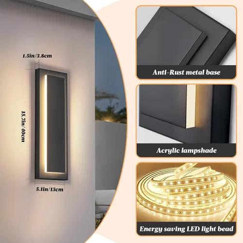Miniatura 2 de Lámparas de porche delantero de 2 niveles, moderno aplique de pared negro para exteriores, luces exteriores LED impermeables de 15.7 pulgadas, luces
