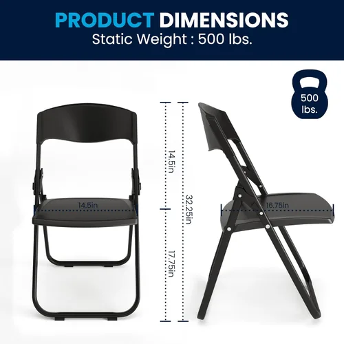 Miniatura 3 de Flash Furniture HERCULES Series - Silla plegable de plástico negro resistente de 500 libras con soportes integrados