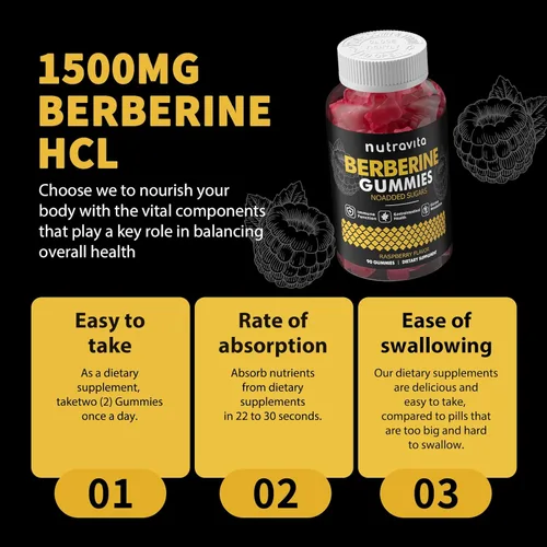 Miniatura 4 de Nutravita Gomitas de berberina con canela de Ceilán, 1500 mg de berberina de alta potencia, suplemento para apoyo inmunológico y metabolismo