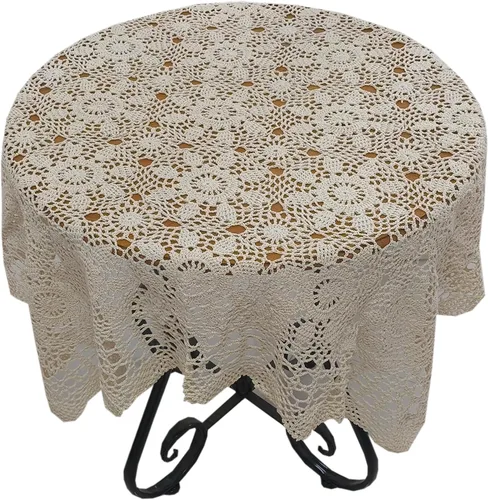 Miniatura 13 de USTIDE Mantel redondo de ganchillo de 70 pulgadas, superposiciones de mesa de encaje de algodón beige hecho a mano con diseño floral de ganchillo