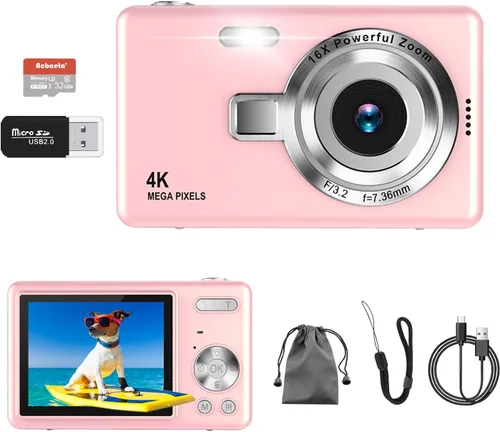 Miniatura 15 de Cámara digital, enfoque automático UHD 4K 50MP cámara de vlogging para fotografía con tarjeta SD de 32 GB, zoom 16X, antivibración, cámaras Púrpura