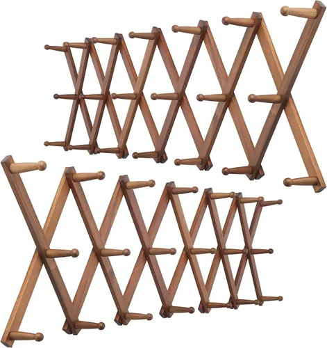 Miniatura 16 de WEBI Acordeón para colgar en la pared, percha de pared para sombreros, acordeón, expandible, de madera, montado en la pared, estante de gancho