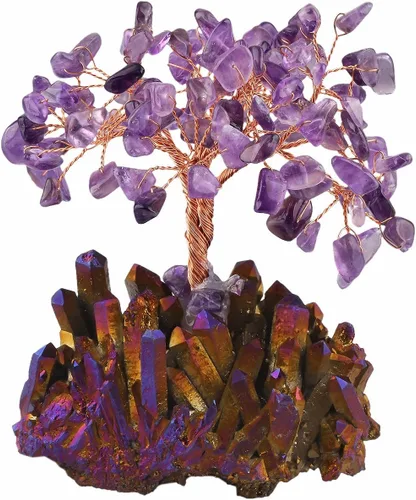 Miniatura 18 de Mookaitedecor - Árbol de cristal con base de cuarzo, bonsái para la riqueza y buena suerte