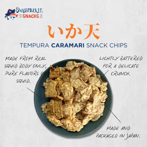 Miniatura 4 de Swashbuckle Snacks Chips de Calamar Crujientes con Sabor a Queso Tempura 5.29oz (150g), Hecho en Japón, Otsumami