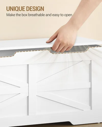 Miniatura 6 de Hzuaneri Baúl de almacenamiento de 47.2 pulgadas, baúl de almacenamiento extragrande con 2 bisagras, banco de caja de madera, baúl organizador Blanco