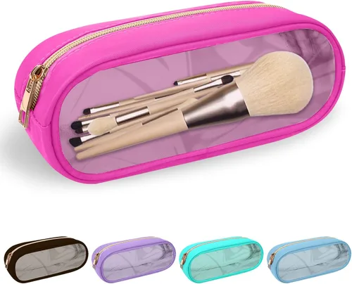 Miniatura 21 de izuzta Bolsa de maquillaje pequeña de nylon para bolso, linda bolsa de cosméticos con cremallera, bolsa de maquillaje preppy, Azul, Mini 2-Azul