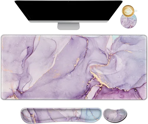 Miniatura 10 de ARTSO Juego de Alfombrilla de Mouse Extendida para Juegos, Reposamuñecas para Teclado + Reposamuñecas + Alfombrilla de Mouse XXL Grande + Posavasos