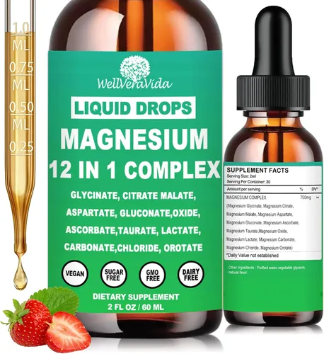 Complejo de magnesio 700 mg, suplemento de magnesio 12 en 1 con citrato de glicinato, óxido de malato, taurato, aspartato, orotato, relajación de