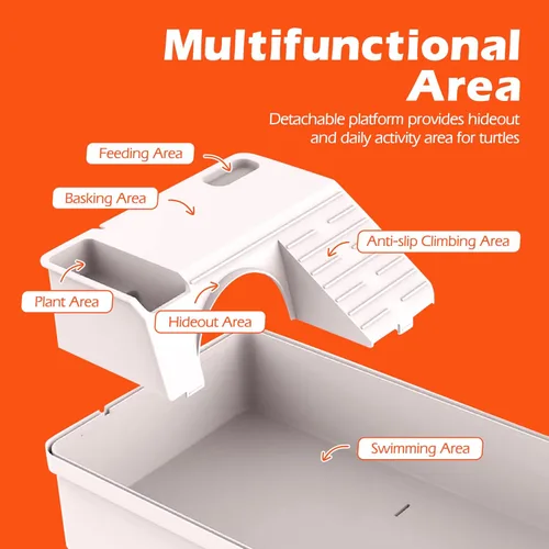 Miniatura 4 de AZV Kit de Hábitat para Tanque de Tortuga, Acuario Inicial de Recinto para Tortuga Acuática con Área Multifuncional y Filtro de Agua, Tina Casa