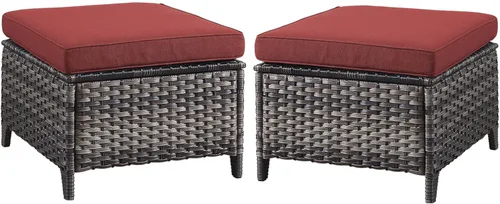 Miniatura 11 de Belord Juego de 2 taburetes otomanos de mimbre de ratán para todo tipo de clima, con cojines suaves para muebles de patio Cojín de mimbre gris
