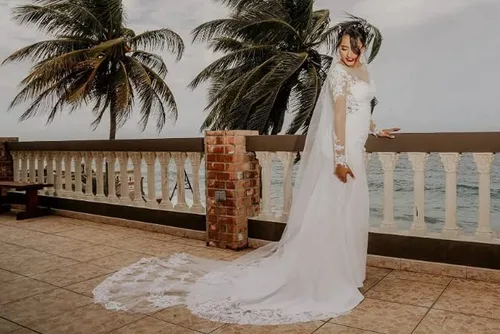 Miniatura 2 de Aularso Velos de novia florales velos de encaje para novias velo de novia largo con peine para novias de 118 pulgadas, Blanco, Talla libre