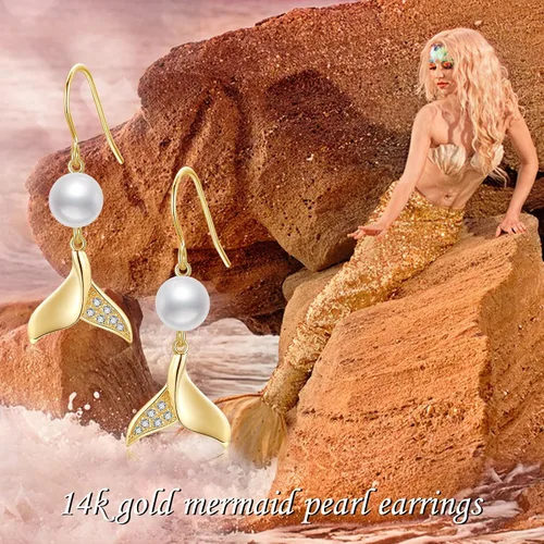Miniatura 7 de Aretes de oro de 14 quilates, aretes de oro macizo, joyas, regalos de Navidad para mujeres y niñas