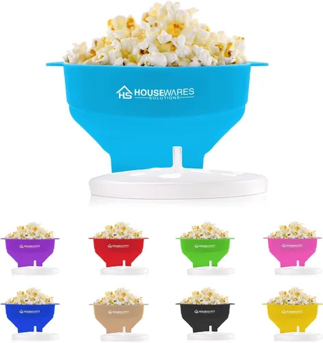 Miniatura 6 de BRENSTEN - Tazón plegable de silicona para palomitas de maíz con aire caliente para microondas con tapa y asas - Aqua Aguamarina