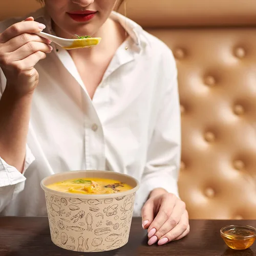 Miniatura 5 de LITOPAK Paquete de 50 recipientes de papel de 8 onzas con tapas ventiladas, vasos de papel kraft para alimentos, recipientes de sopa con tapas