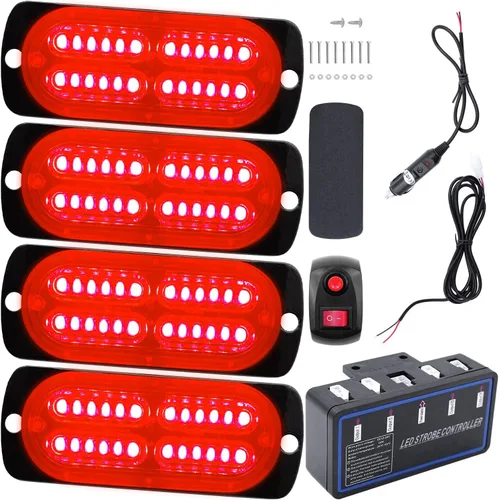 Miniatura 9 de Luces LED de advertencia, 4 piezas, advertencia de emergencia, construcción de peligro, ultra delgada, función de sincronización para automóvil