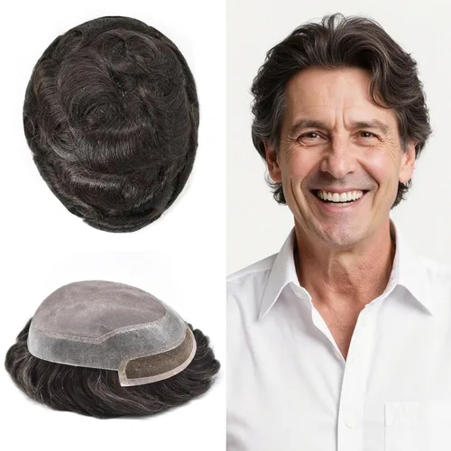 Miniatura 29 de LYRICAL HAIR Sistema de pieza de pelo tipo tupé para hombre, pieza de cabello de poliuretano alrededor de la unidad de cabello para hombres, 5 x 7