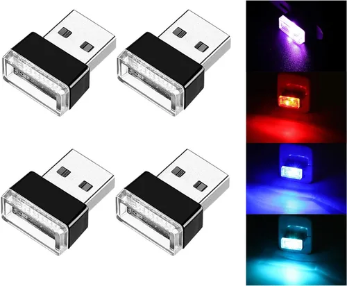 Miniatura 13 de Ziciner 6 PCS Lámpara de Ambiente Interior de Coche LED USB, Mini Luz Nocturna LED Portátil, Kit de Iluminación Ambiental de Maletero con Interfaz