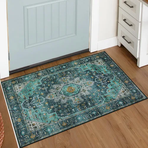 Miniatura 43 de Moynesa Alfombra de pasillo ultra fina lavable de 2 x 6 pies, antideslizante, resistente a las manchas, alfombra vintage que no desprende para Gris