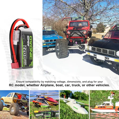 Miniatura 5 de OVONIC 3S - Batería corta LiPo de 11.1 V 2200 mAh 120C con enchufe en T estilo Dean para coche RC camión, avión, helicóptero, barco, carreras, auto