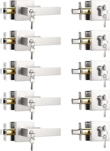 Miniatura 35 de KNOBWELL - Pomo resistente para puertas exteriores con cerradura de seguridad de doble llave y cuadrada; juego de picaportes para puertas