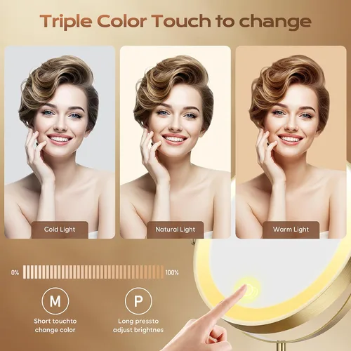 Miniatura 5 de Espejo de maquillaje con luces, 1x/20x 360°, espejo de maquillaje iluminado ajustable con brillo, espejo de maquillaje con aumento, espejo