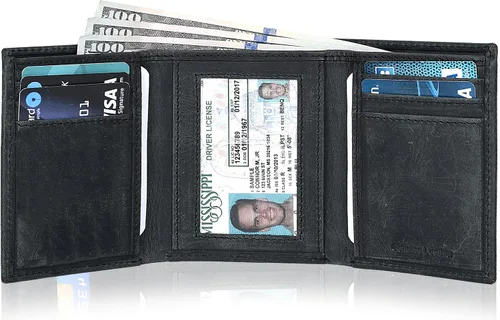 Miniatura 2 de Real Leather Trifold Wallet For Men - Slim Ultra Thin Tri Fold Front Pocket Minimalist Credit Card Holder ID Window Gift Men