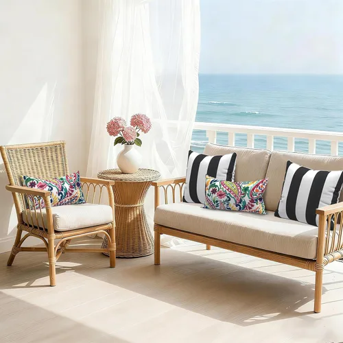 Miniatura 408 de Juego de 2 almohadas para exteriores de 16 x 16 pulgadas, repelentes al agua con interiores, para muebles de patio, hogar, jardín, geometría bohemia