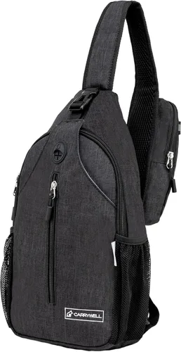 Carrywell Mochila cruzada (no fabricada en China), mochila pequeña para viajes, senderismo, bolsa de pecho antirrobo, ligera Negro