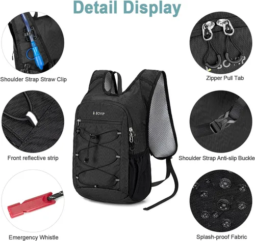 Miniatura 6 de BOVIP Mochila de hidratación ligera, mochila de senderismo multiusos de 15 litros con bolsa de agua de 1.5 L, mochila de agua hidráulica